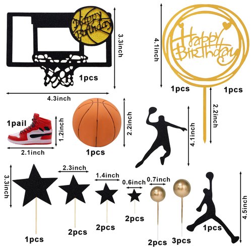 Lukinuo Basketball Cake Toppers 17pcs Basketball Theme Cake Decoration For Boys Men Basketball Birthday Party Supplies