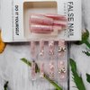 24 Pcs Pink Press on Nails Long Coffin Square - SHANRUN 3D Butterfly Glitter French Ballerina Fake Nails Press ons Nail Tips Full Cover Acrylic False Nail Art with Nail File Stick Jelly Glue on Nails