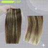 Hetto Blonde Highlighted Wrap Around Ponytail Human Hair 18 Inch 80g Long Ponytail Extension Human Hair Brown Highlight Blonde Magic Paste Ponytail Hair Extensions
