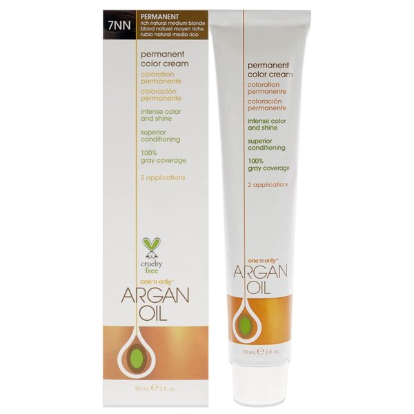 One N' Only Permanent Hair Color - Permanent Hair Dye Made with Argan Oil - Delivers Rich, Accurate Tones with Gray Coverage - Improves Moisture & Elasticity - 7NN Rich Natural Medium Blonde (3 oz)
