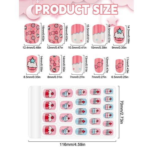 Kalolary 144 PCS Kids False Nail for Girls Gift, Press on Nail Color Short Fake Nails Artificial Nail Full Tips, Lovely Gift for Little Girls Nail Art Decoration (6 Pack)