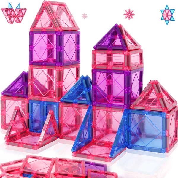 Magnetic Tiles Toys for 3 4 5 6 7 8 Year Old Boy Girls Kids Beginner Set,Magnetic Building Blocks Learning Toys for Toddlers Age 2-4 3-5 4-5 5-6 6-8 Birthday Christmas Ideas (20PCS Pink & Purple)