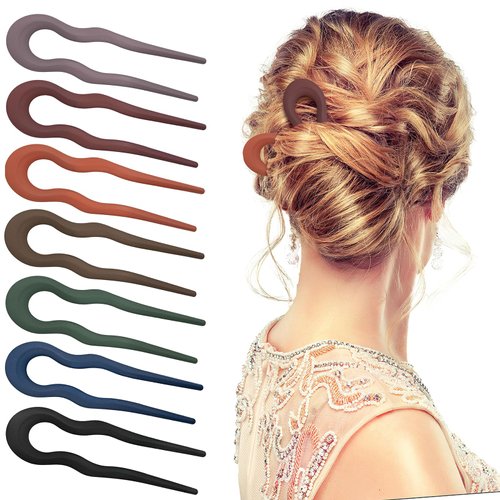 7 PCS U Shaped Hair pins, 5.1 Inch Vintage Matte Hairpins Valentines Christmas Wedding Prom Decorative Accessories for Hairstyle, Colorful Hair Fork Frosted French Hair Pin for Women Girls (colorful)