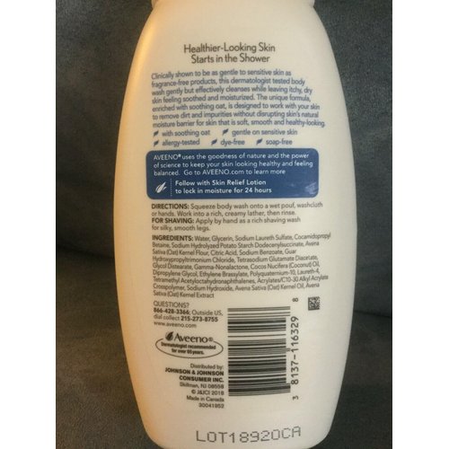 AVEENO Active Naturals Skin Relief Gentle Scent Body Wash, Nourishing Coconut 12 oz (Pack of 6)