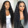 Wavy Lace Front Wigs Deep Wave 180% Density Pre Plucked Brazilian Wet and Natural Color Glueless Wigs Curly Lace Frontal Wigs with Baby Hair Human Hair Natural Hairline for Black Women (30 Inch)