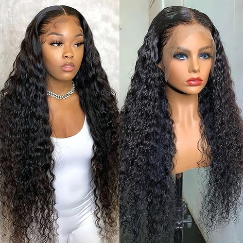 Wavy Lace Front Wigs Deep Wave 180% Density Pre Plucked Brazilian Wet and Natural Color Glueless Wigs Curly Lace Frontal Wigs with Baby Hair Human Hair Natural Hairline for Black Women (30 Inch)