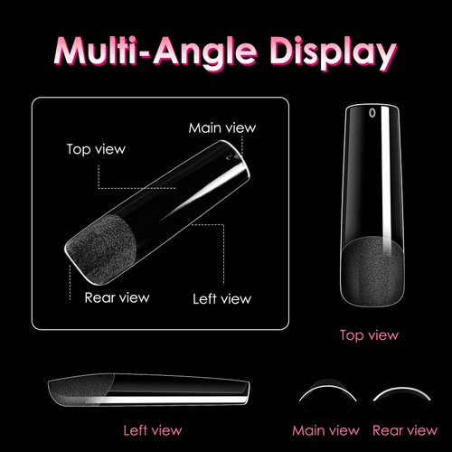 Ranrose Long Straight Nails Tips,240PCS Full Cover Gel x Nail Tips for Acrylic Nails Professional 12 Size Pre-shaped XXL Straight Shape False Nail Half Matte Fake Nail for DIY Press On Nail Extensions