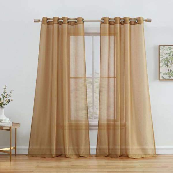 HLC.ME 2 Piece Semi Sheer Voile Window Treatment Curtain Grommet Panels for Bedroom & Living Room (54" W x 84" L,Gold)