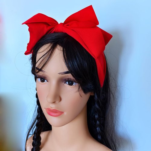 JINBUYAO Red Bow Headband For Women Black Knot Hair Bands Big Bowknot Hair Hoop Knotted Wide Turban Headbands Hair Band Bows Hair Accessories (Black&Red)