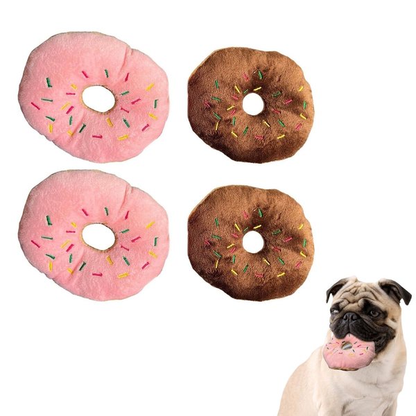Hydrodogz 4 Pack Doggie Donuts Squeaky Plush Dog Toy Assortment Bundle Lot, Cute Interactive Toys for All Breeds and Sizes