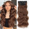 ALXNAN Hair Extensions, 4PCS Clip in Hair Extensions, 20 Inches Medium Brown Long Wavy Natural Soft Synthetic Hairpieces for Women