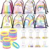 Talltalk 48 Pcs Rainbow Party Favors Includes 16 Rainbow Cloud Pastel Party Drawstring Bag Birthday Goodie Bags 16 Rainbow Cloud Rubber Bracelet 16 Rainbow Keychain for Rainbow Birthday Party Supplies