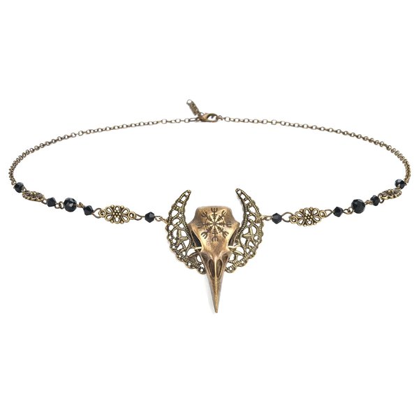 Merroyal Gothic Bird Skull Crescent Moon Head Chain Boho Celtic Knot Headband Halloween Hair Acessories（Bronze）