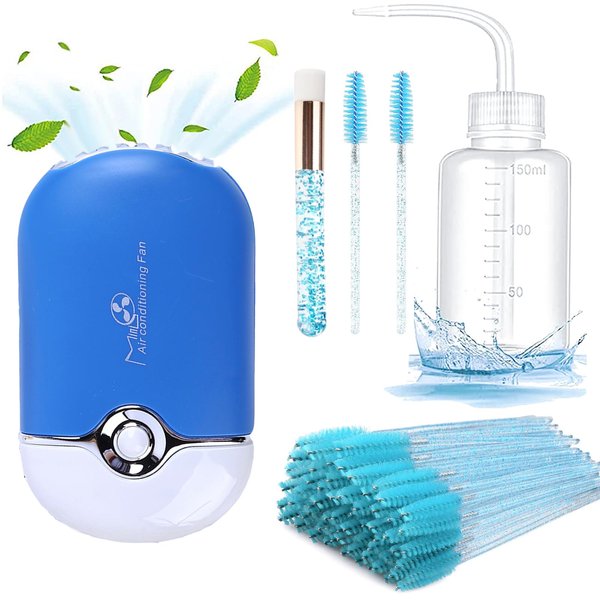 AREMOD Eyelash Extension Supplies with 50 Lash Shampoo Mascara Brush 1 Nose Blackhead Lash Cleaning Brush 1 Plastic Wash Bottle for Eyelash Extension(blue)