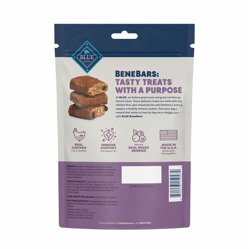 Blue Buffalo Benebars Natural Dog Treats, Immune Support, Chicken and Mixed Berries, 9oz Bag