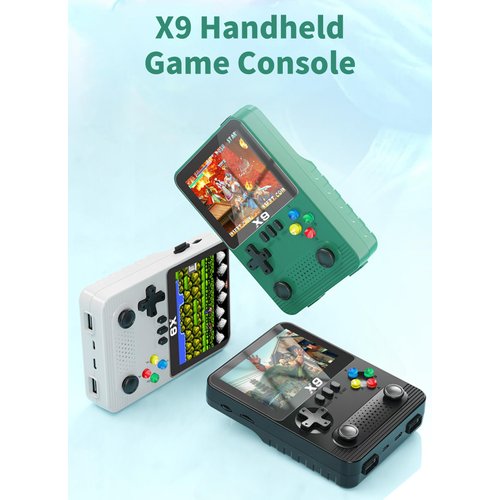 X9 Handheld Video Game Console, Portable Game Player with 3.5 inch IPS Screen & Additional Controller, 11 Game Emulators, Support 2 Players to Play On TV, 6000mAh Battery (Green)