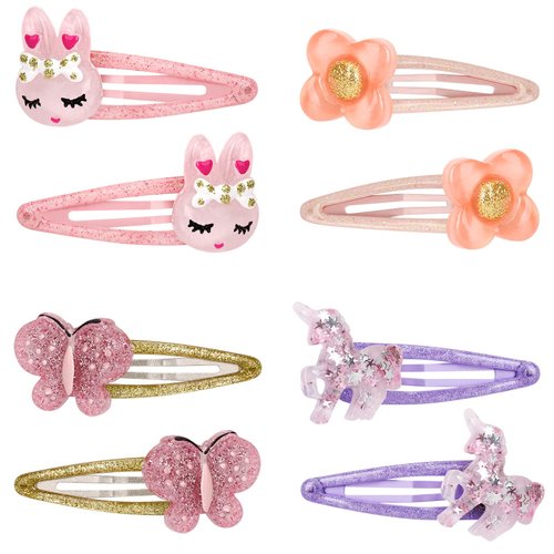 8 Pcs Rabbit Snap Hair Clips No Slip Metal Butterfly Hair Clips Little Girls Toddlers Kids Flower Hair Clips Assorted Colorful Unicorn Hair Pins for Birthday Party Supplies (C)