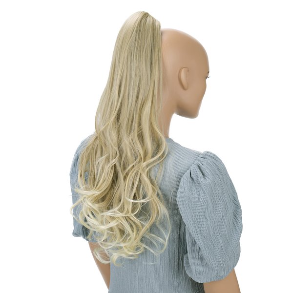 CAISHA 24" Long Hair Clip On Ponytail Extension Heat-Resistant Synthetic Hairpiece Slightly Wavy Blond Mix H42