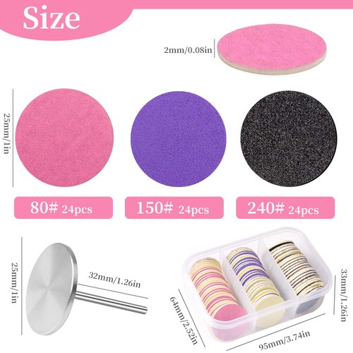 heemeei 72Pcs Sanding Paper Discs and Metal Nail Drill Bit 25mm Replacement Sandpaper Disk for Manicure Pedicure Supplies Tools, Foot File for Dead Skin Foot Callus Remover(80#150#240# Grits)…