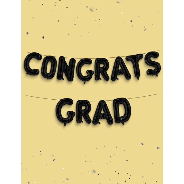 HOUSE OF PARTY Black Congrats Grad Balloons Banner - 16 Inch Black Graduation Foil Balloons for Graduation Party Decorations 2024, Congratulations Backdrop Balloons for Class of 2024 Graduation Decor