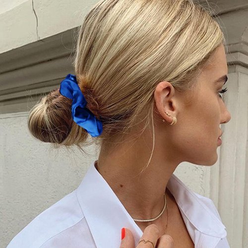 Jaciya 12 Packs Navy Blue Hair Scrunchies Satin Scrunchy Elastic Band Hair Bobbles Scrunchies Hair Ties Ponytail Holder Hair Accessories for Women Girls