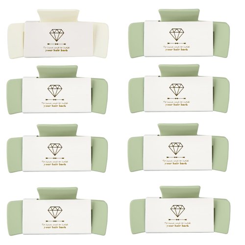 Loanzeg Bridesmaid Hair Claws Bachelorette 4.1 Inch Square Hair Clips Set of 8 Bridal Shower Rectangular Hair Claw Clip ideas Gift for Wedding Party Favors Bridesmaid Proposal Gifts(White&Sage Green)