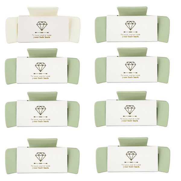 Loanzeg Bridesmaid Hair Claws Bachelorette 4.1 Inch Square Hair Clips Set of 8 Bridal Shower Rectangular Hair Claw Clip ideas Gift for Wedding Party Favors Bridesmaid Proposal Gifts(White&Sage Green)