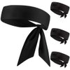 Black Head Tie Headband, Tie Up Sweatband for Tennis Sweat Hair Band Ninja Karate Pirates Basketball, Running, Workout (Black 4 Pack)