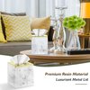 Luxspire Marble Tissue Box Cover, Square Tissue Box Holder with Golden Lid, Resin Modern Tissue Holder, Napkin Dispenser for Bathroom Vanity Countertop, Night Stands, Marble White + Gold