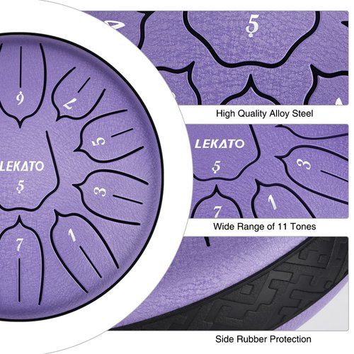 Steel Tongue Drum 6 Inch 11 Notes, LEKATO Steel Drum D Major Beginner Hanpan Drum Percussion for Meditation Yoga Musical Education, Best Gift for Families/Friends, Lavender Purple