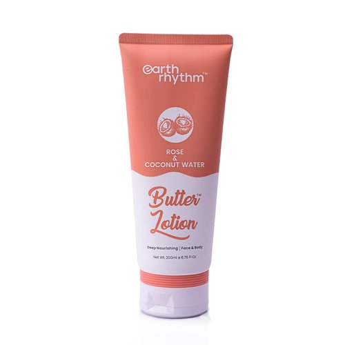 Earth Rhythm Rose & Coconut Water Butter Lotion | Soothing, Deeply Nourishing & Intensely Moisturising | for All Skin Type | Men & Women