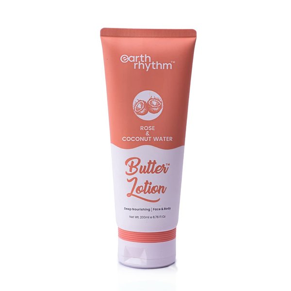 Earth Rhythm Rose & Coconut Water Butter Lotion | Soothing, Deeply Nourishing & Intensely Moisturising | for All Skin Type | Men & Women