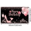Sumind Happy Birthday Backdrop Fabric Glitter Rose Pink Birthday Background Banner Balloons Heels Wine Glass Photography Backdrop Birthday Party Decorations for Women Birthday Supplies, 6 x 3.6 Feet