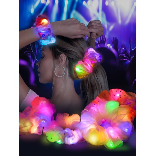 10PCS Glow in the Dark Scrunchies, Light Up Scrunchies for Girls & Women, Led Hair Scrunchies for Party Supplies, Rave Hair Accessories for Glow Neon Sleepover Party Favors