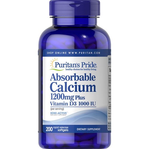 Puritan's Pride Absorbable Calcium with Vitamin D 3 1000iu Softgels, 1200 mg, 200 Count