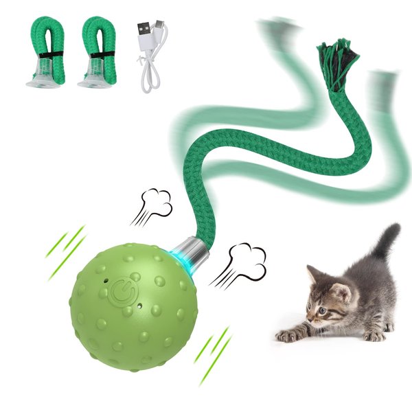umosis Interactive Cat Ball Toy,Motion Activated Automatic Moving Ball Toy with Long Tail Teaser/Simulation Bird Sound/USB Rechargeable Cat Toys Self Play