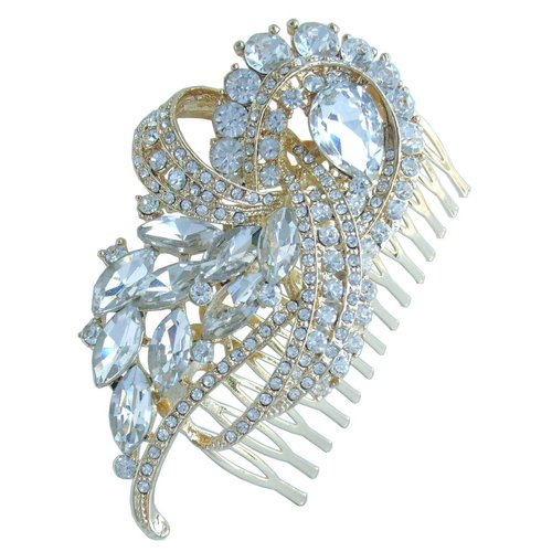 Sindary Wedding Headpiece 3.74" Bridal Hair Comb Austrian Crystal HZ4243 (Gold-Tone Clear)