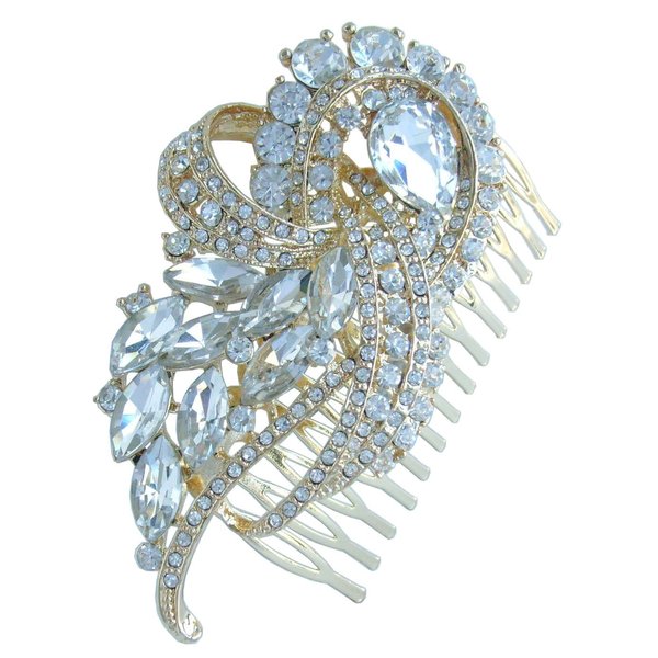 Sindary Wedding Headpiece 3.74" Bridal Hair Comb Austrian Crystal HZ4243 (Gold-Tone Clear)