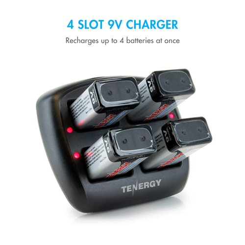 Tenergy TN294 4-Bay 9V Li-ion Battery Charger + 4pcs 9V 600mAh Li-ion Rechargeable Battery