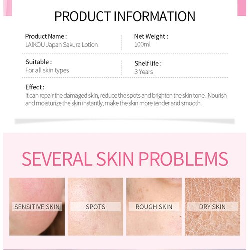 BEUKING Sakura Face Lotion Moisturizing Essence for Shrink Pores Skin Daily Care, Toner Lotion Hydrating Repair Face Cream Vitamin C Serum Improve Skin Nourishing Facial Cream Softener Skincare