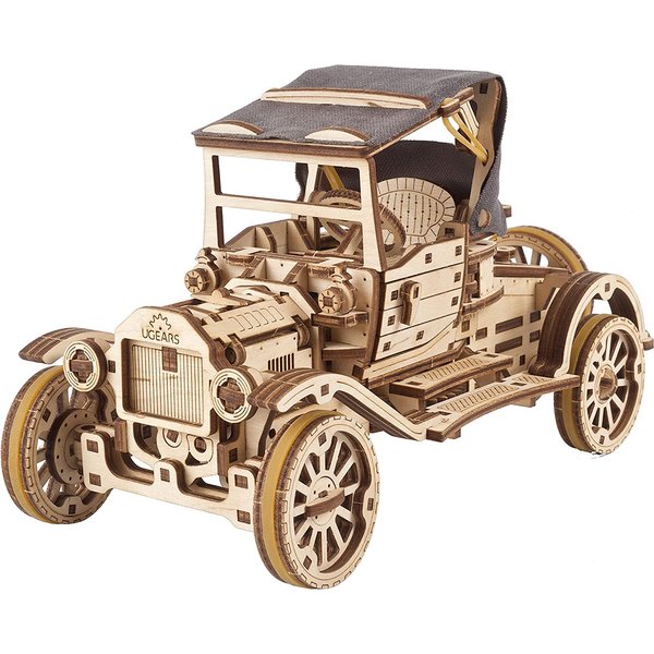 UGEARS Classic Model Car Kit - 3D Puzzles for Adults and Kids with Folding Roof and Functional 4 Cylinder Engine - Model Car Kits for Adults 3D Wooden Puzzles - DIY Retro Car 3D Puzzle Model Kit