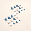 RTKHFZE Blue Press on Nails Short Square Fake Nails Glossy Glue on Nails Full Cover White False Nails with Glitter Designs Short Acrylic Stick on Nails for Women and Girls, 24PC