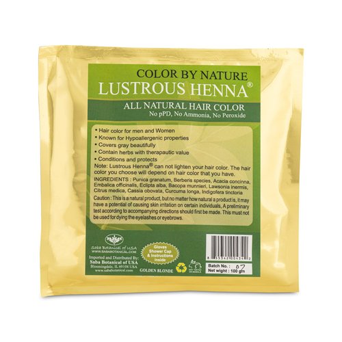 Saba Botanical Lustrous Henna All Natural Hair Color - Golden Blonde 100 grams Pkg