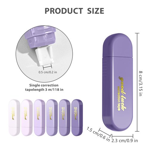 Valtiner 6Pcs Correction Tapes, Cute Mini White Pull Out Tape Set, Aesthetic White Correction Tape for Writing, Easy to Use Applicator for Instant Corrections, for School Office Supplies (Purple)
