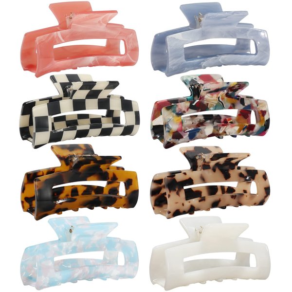 8-Pack Medium Acrylic Butterfly Hair Clips - Leopard Print, Non-Slip Strong Hold for Women and Girls