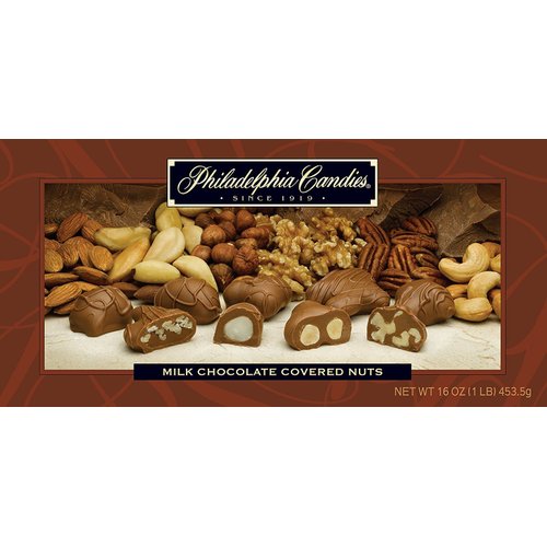 Philadelphia Candies Milk Chocolate Covered Assorted Nuts, 1 Pound Gift Box (Almond, Brazil, Cashew, Hazelnut, Pecan, Walnut)