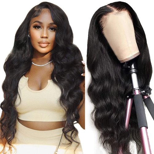 Body Wave Lace Front Wigs Human Hair Wigs Pre Plucked Bleached Knots Lace Front Wig with Baby Hair 13x4 Transparent Frontal Wigs 150% Density Brazilian Virgin Glueless Human Hair Wigs (28 Inch)