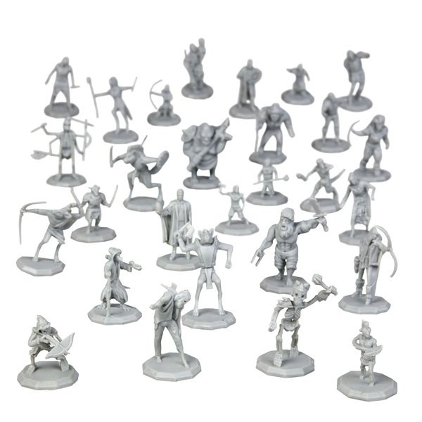 28 Paintable Fantasy Mini Figures- All Unique Designs- 1" Hex-Sized Compatible with DND Dungeons and Dragons & Pathfinder and RPG Tabletop Games- Features Goblins, Orcs, Gnolls, Skeletons & More...