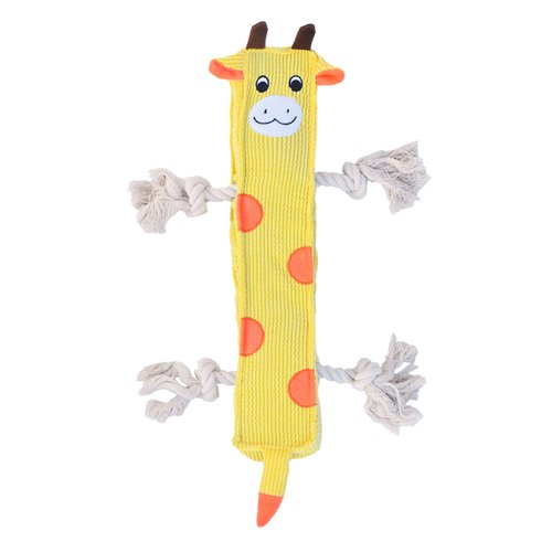 Patchwork Pet Giraffe Stick Dog Toy Premium Plush with Pull-Through Rope and Squeaker 15 Inch