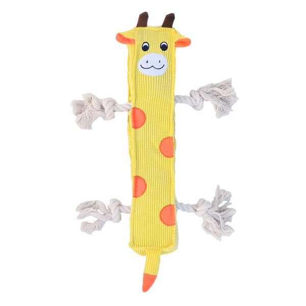 Patchwork Pet Giraffe Stick Dog Toy Premium Plush with Pull-Through Rope and Squeaker 15 Inch